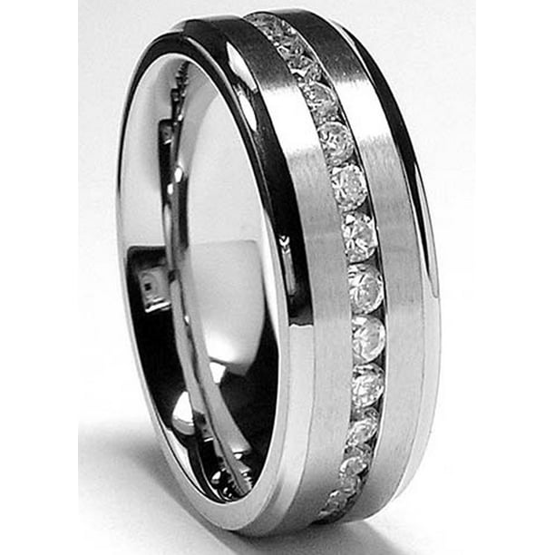 Titanium Diamond Wedding Ring Brick Style 7mm Band 